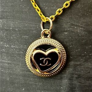 Gold CC Heart Pendant Necklace